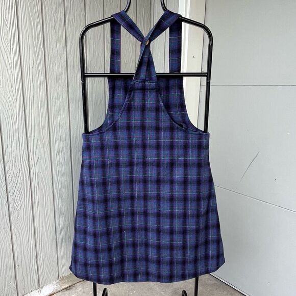Handmade Plaid Pinafore Dress in Purple & Green Tartan, Dark Academia, M/L - Picture 5 of 6